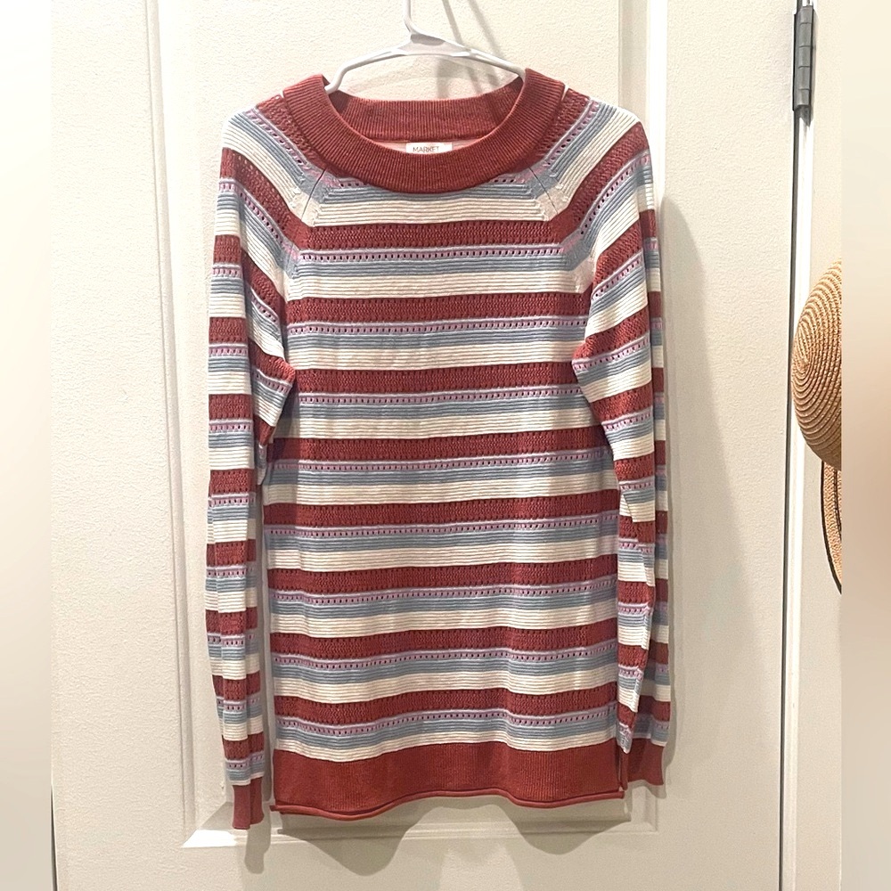 NEW…Stitchfix…Market & Spruce Chainette Raglan Textured Cotton Blend Swe…